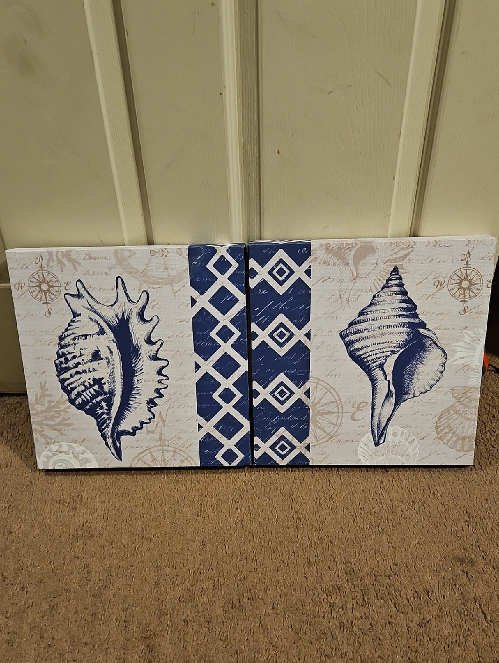 Nautical Coastal Shell Canvas Triptych Decor